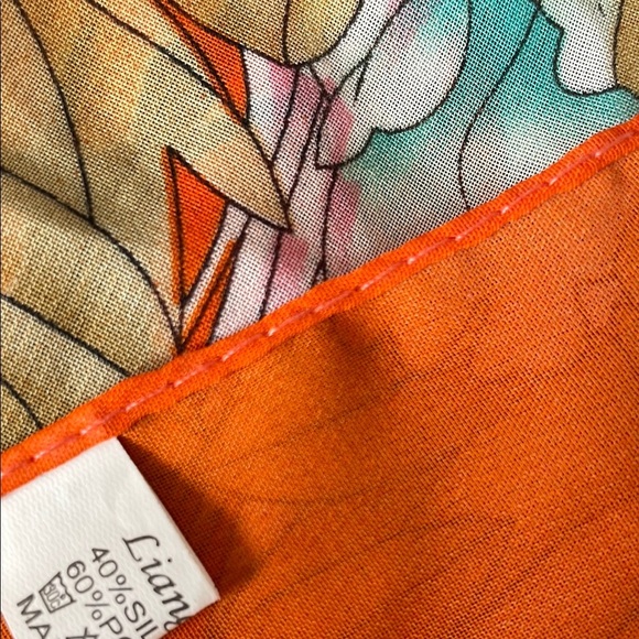 LIANG DIAN Silk Blend Scarf Orange Multicolor Floral OS - Picture 5 of 6